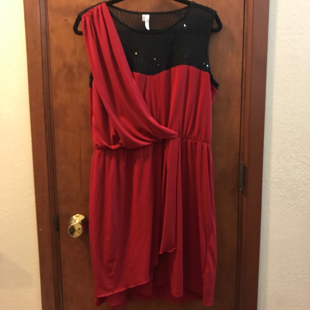 Studio Y Red Dress with Black Netting and Sequins